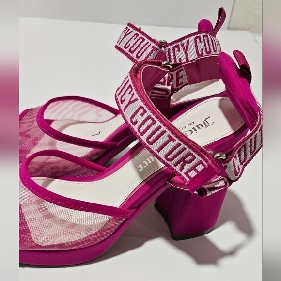 Juicy Couture Gramercy Mesh Hot Pink Heel Logo Platform Block Heel Chunky - Picture 6 of 10